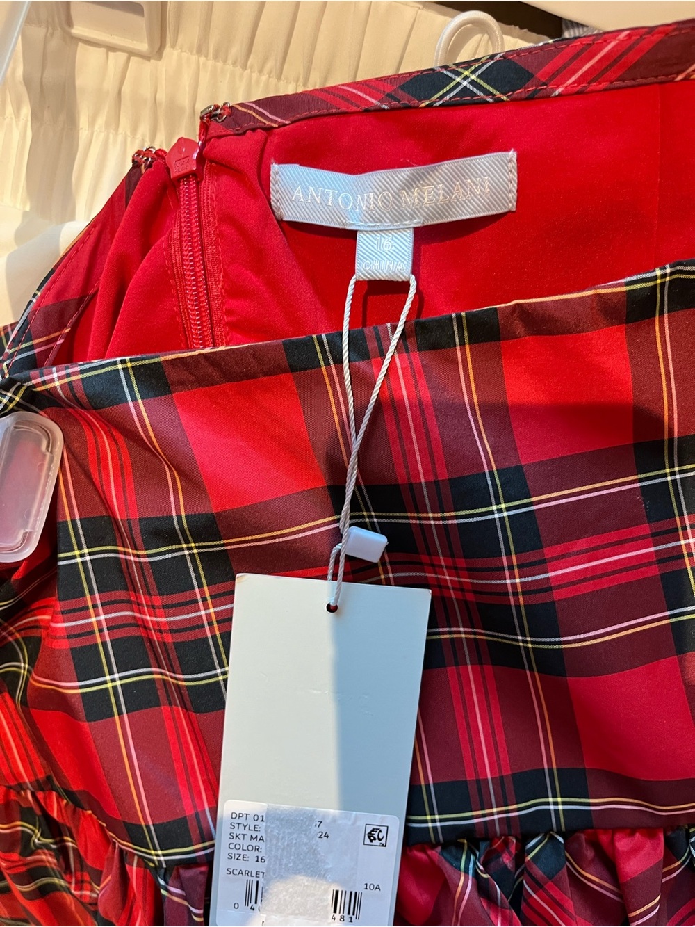 ANTONIO MELANI Red and Green Plaid Tiered Girls Dress - Picture 3 of 3